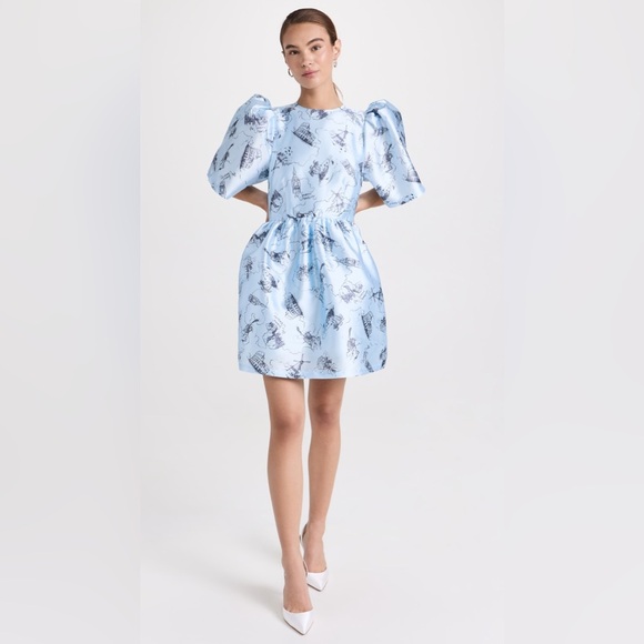 Stella Nova Mio Puff Sleeve Dress Anthropologie EU 40 US M Landmark Print - Picture 2 of 11